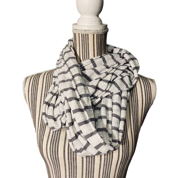 White & Gray Striped Loop Infinity Scarf Women - Picture 2 of 4